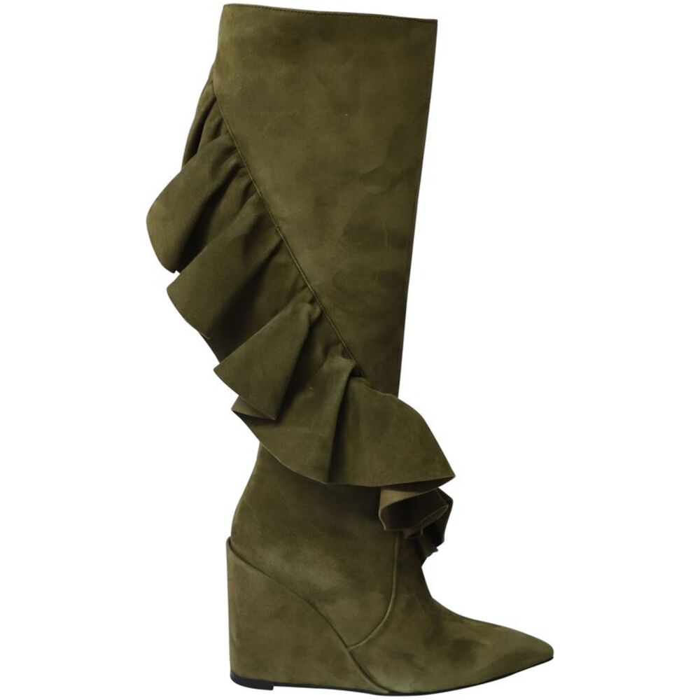 J W Anderson Ruffle Thigh-High Boots in Olive Suede